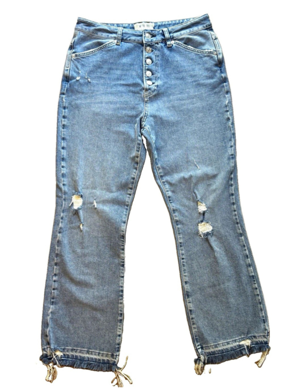 We The Free Jeans 30 High Rise Distressed Button Fly Raw Hem Light Wash